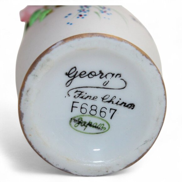 Vintage George Fine China Bud Vase Handpainted Pink Roses Gold Base Banff Japan - Picture 5 of 7